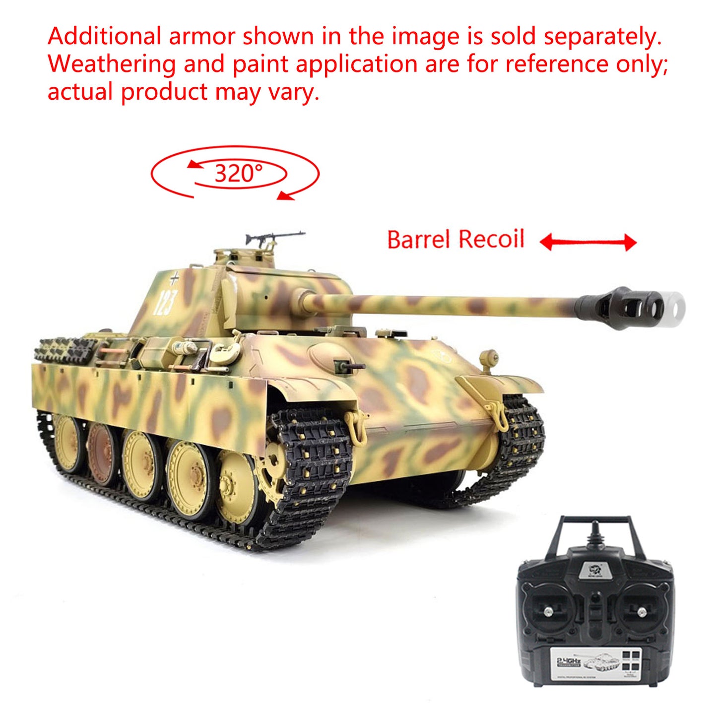 Henglong RTR 1/16 7.0 RC Tank German Panther G 3879 Steel Gearbox BB IR Sound Smoking 2.4G Radio 1800MAH Battery 320 Degree