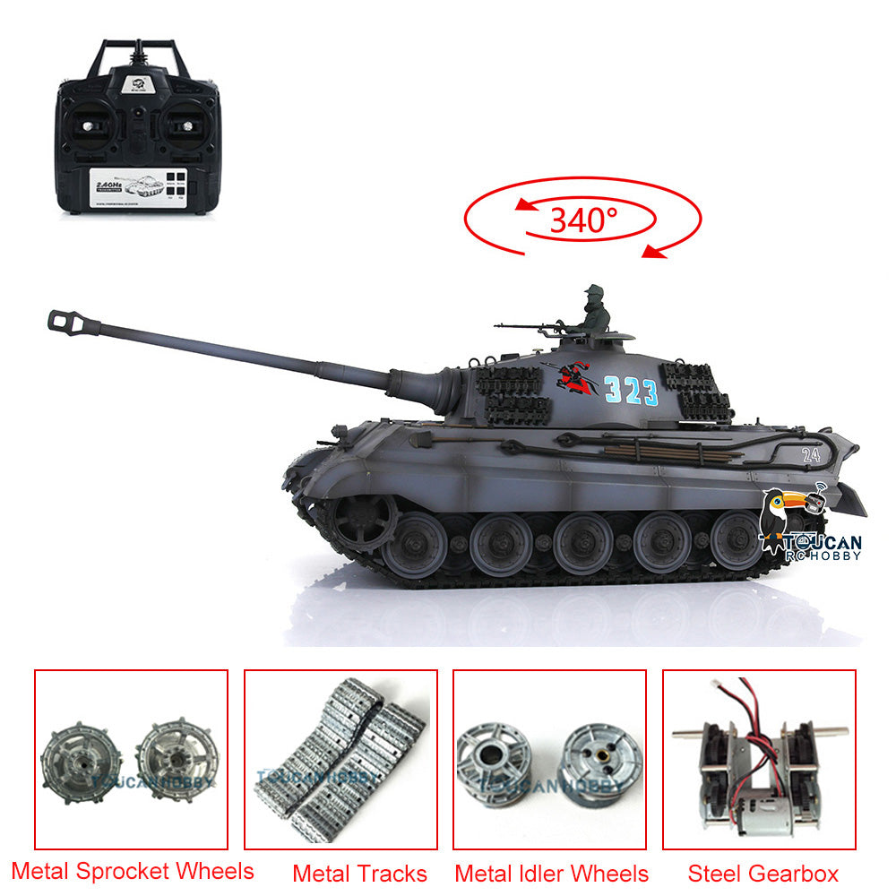 TOUCAN RC HOBBY Henglong 1/16 7.0 Upgraded King Tiger 3888A RTR RC Tank BB Infrared Combat Smoke Metal Barrel Tracks Drive Idler Wheels Gearbox