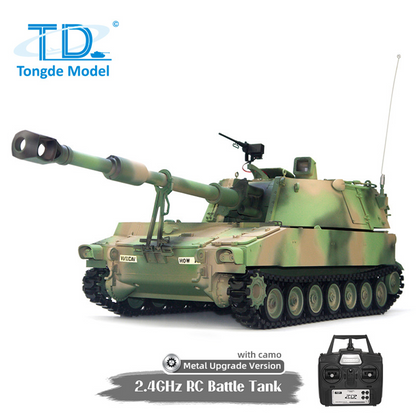 Tongde Model 1/16 M109A2 RC Tank RTR Self-propelled Howitzer Sound Light Metal Wheels Smoke BB Unit Barrel Recoil System
