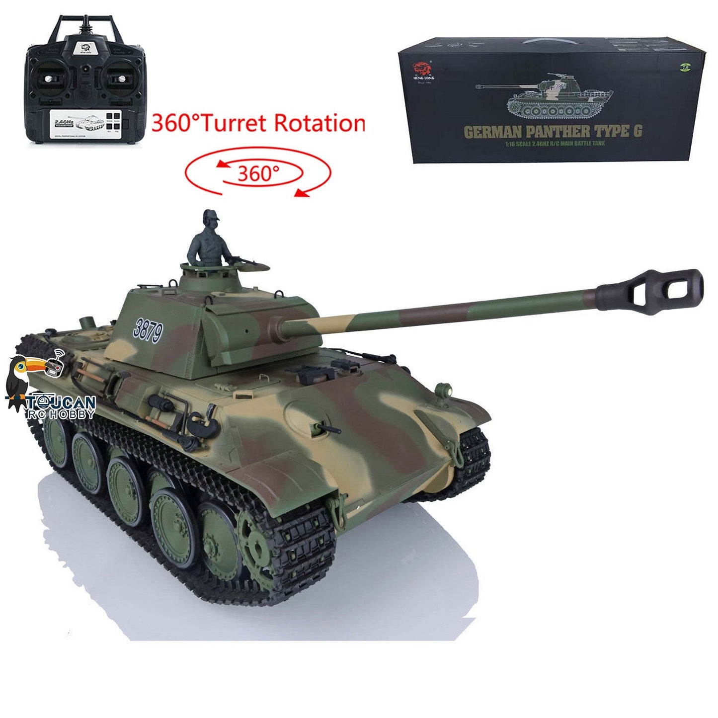 TOUCAN RC HOBBY Henglong Plastic 1/16 TK7.0 3879/3878 German Panther G Soviet KV-1 RTR RC Tank 360 Degrees Turret Infrared Combat BB Smoke Metal Barrel