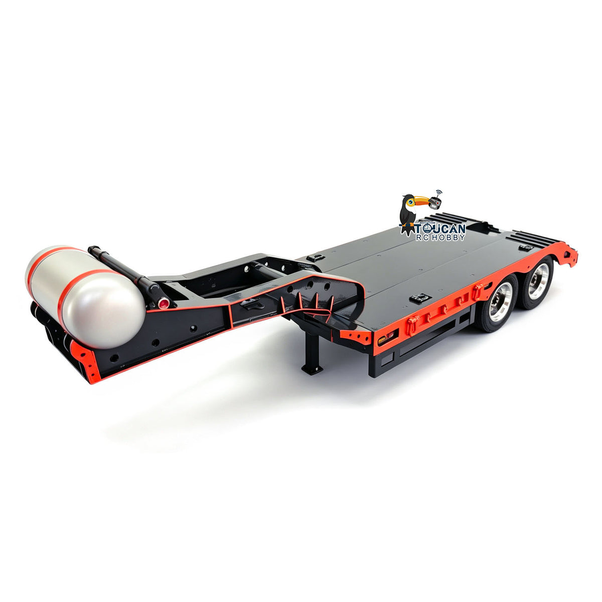 TOUCAN RC HOBBY HHG Model 1/14 Metal 2 Axle Flatbed Trailer Manual Width Adjustable 18-23cm with Lights Stainless Steel Wheels for RC Tractor Truck Model