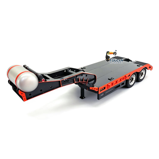 TOUCAN RC HOBBY HHG Model 1/14 Metal 2 Axle Flatbed Trailer Manual Width Adjustable 18-23cm with Lights Stainless Steel Wheels for RC Tractor Truck Model