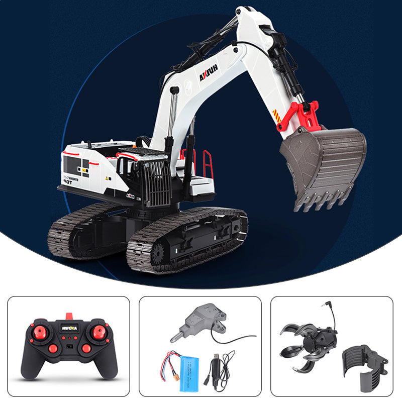 IN STOCK 1/14 HUINA RC Metal Excavator Ready to Run Toys 1594 Radio Lights Sound Battery 22CH Sound W/ Bucket Drill Round Wood Garb Gifts