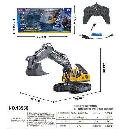 In Stock HUINA 1/18 RC Toys Gift 13550 Remote Control Excavator 11CH 350?? Rotation RC Digger 2.4G Radio Battery Light Sound USB Charger