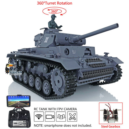 TOUCAN RC HOBBY Henglong 1/16 Plastic 7.0 3848 3849 Panzer III H L RC Tank FPV 360 Degree Turret Infrared System BB Smoke Steel Driving Gearbox Metal Barrel