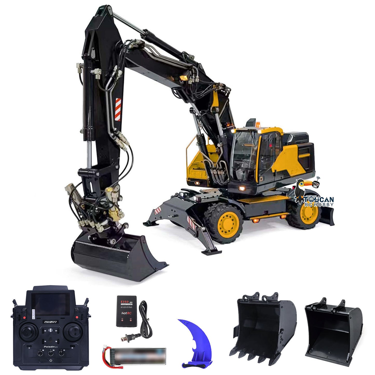 TOUCAN RC HOBBY MTModel EC380 Metal 1/14 3 Arms RC Hydraulic Excavator Tiltable Bucket 8-way Reversing Valve FlySky PL18EV Radio Controller Sound System for Adult