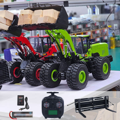 1/14 RC Metal Hydraulic Loader WA480 Electric Construction Heavy Machine Quick Coupler Fork Bucket Light Sound ST8 Radio Battery