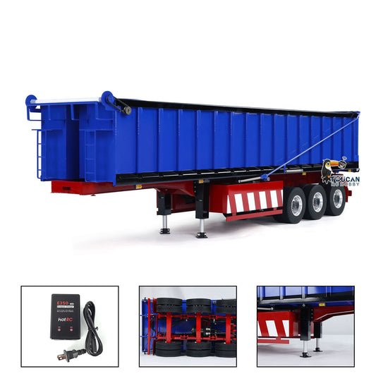 Metal 1/14 3 Axles Hydraulic Dump Trailer Electric Awning Legs RC Tractor Truck Emulated Car Model Construction Vehicle Light Pump