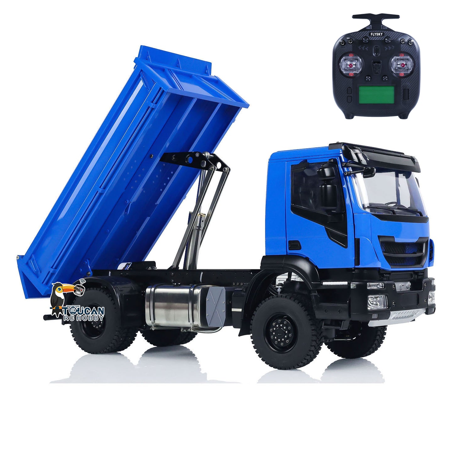 MODO 1/14 Metal 4x4 RC Hydraulic Dump Truck PNP Tipper Vehicle FlySky ST8 Controller Light Sound System Optional Spotlight Snow Blade for Construction Model Collectors