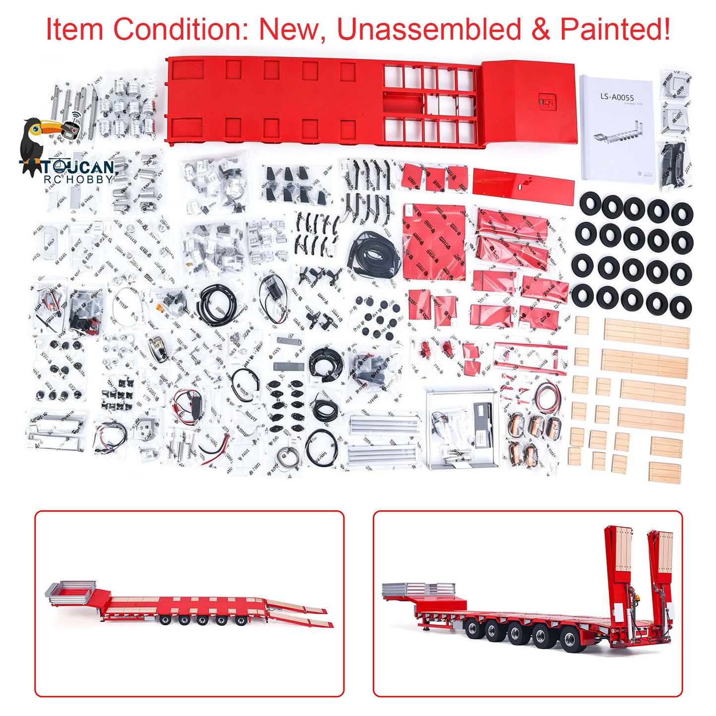 1/14 RC Metal Semi Trailer Painted KIT LESU A0055 Hydraulic System 5 Axles Steering for DIY Remote Control Dump Truck Model