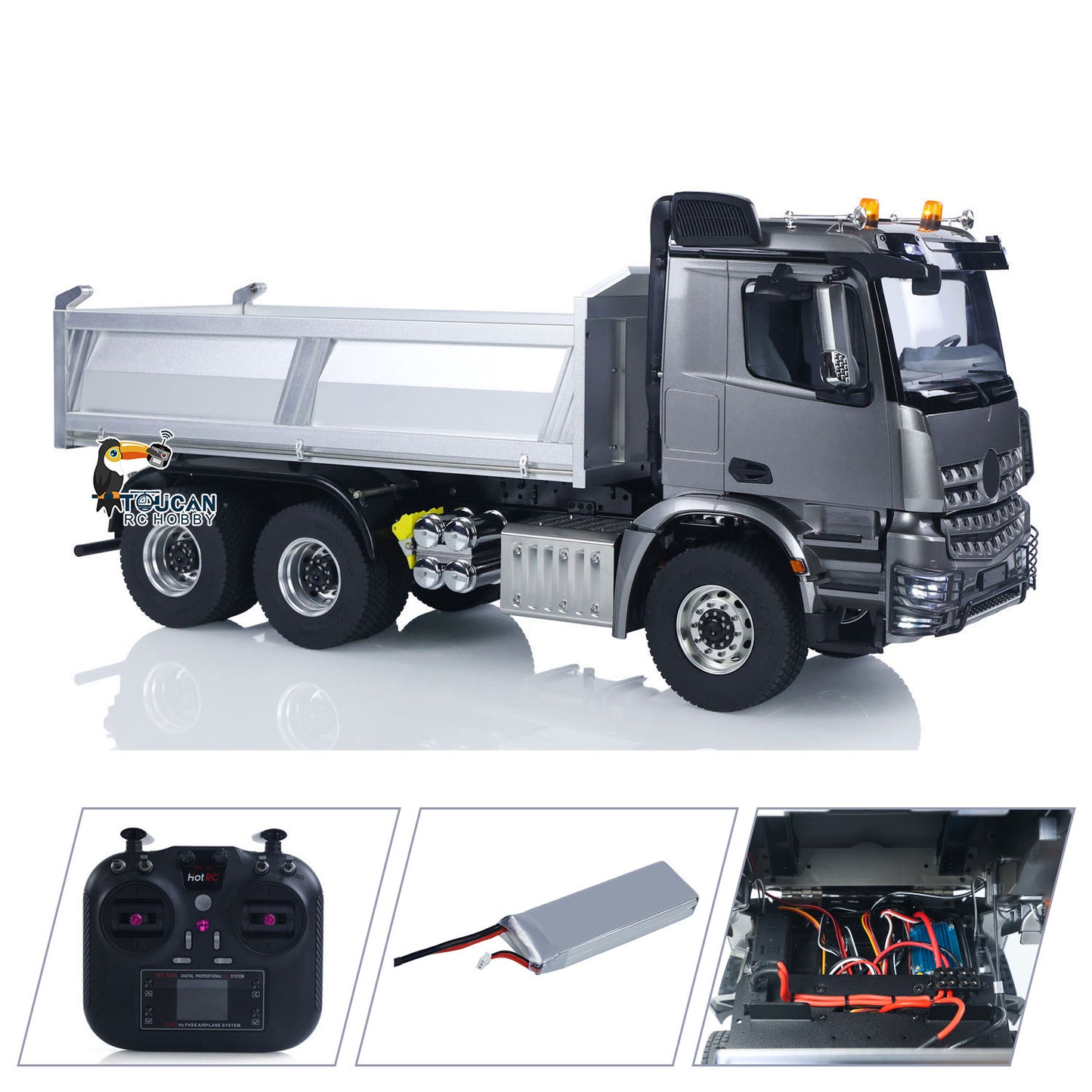 2Speed 3348 Metal Chassis 1/14 RTR RC Hydraulic Dumper Remote Control Tipper Model NO Lock Differential Axle Light Sound Battery
