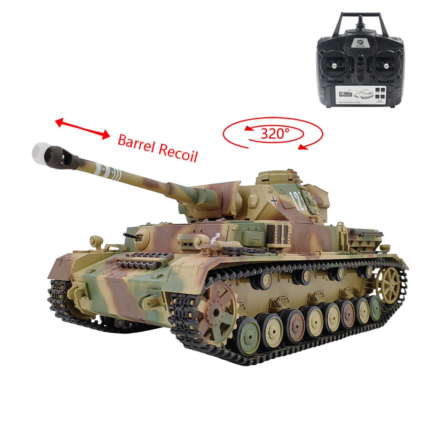 Henglong 3859 1/16 7.0 Plastic German Panzer IV F2 RTR RC Tank Model BB Infrared Combat System Steel Gearbox 1800mah Battery