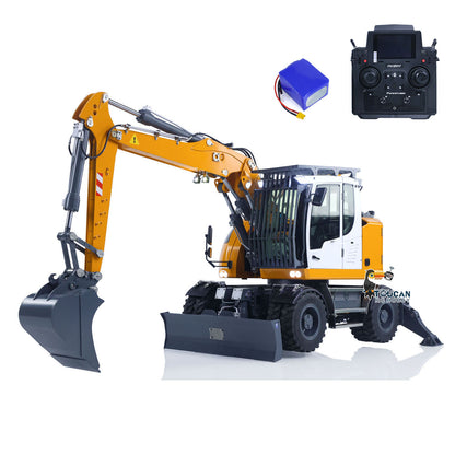 Flash Sale 1/14 Metal RC Hydraulic Wheeled Excavator LR914 4*4 8ways Valve RTR Digger Toy Axle Lock Flysky PL18EV Lite Light Sound Mudguard Manual Quick Release Tail hook
