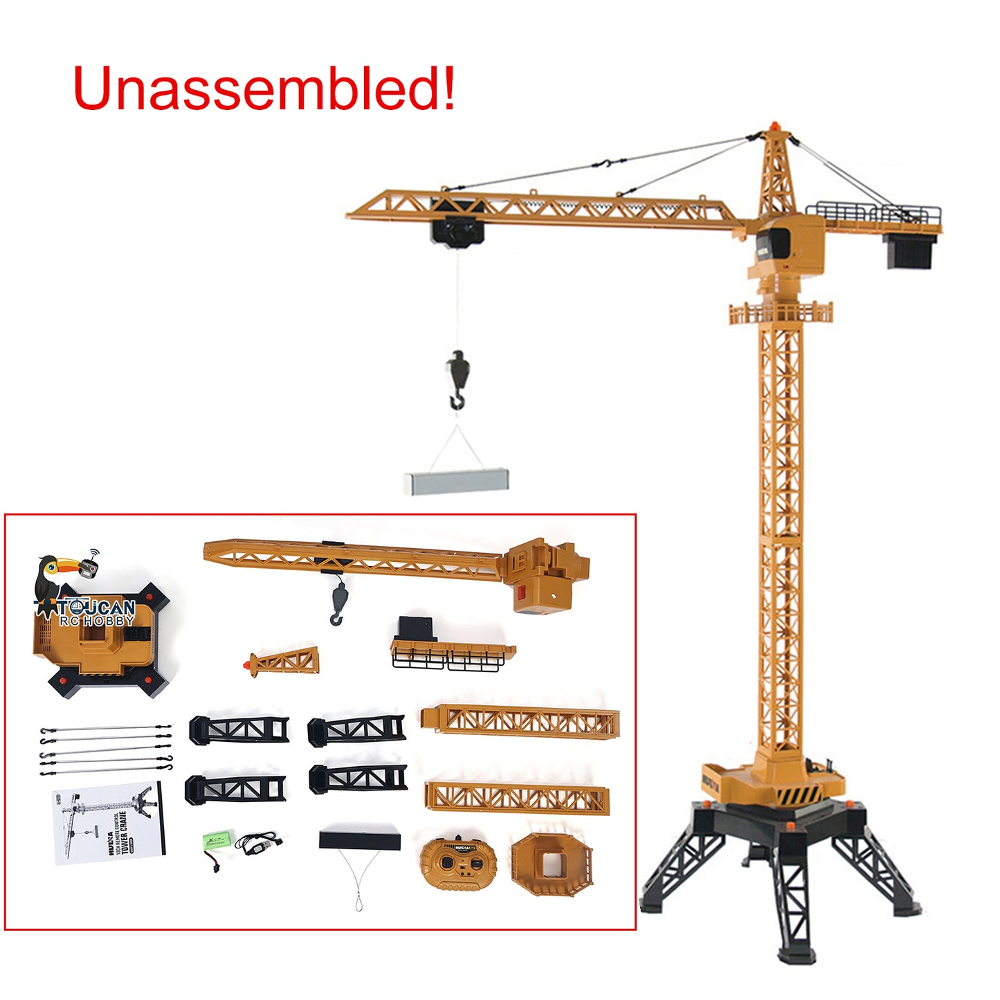 HUINA Radio Lifting Tower Crane Model 1/14 Ready-To-Go 12CH 585 2.4G Remote Controller Battery Movable Crane Body Rotary