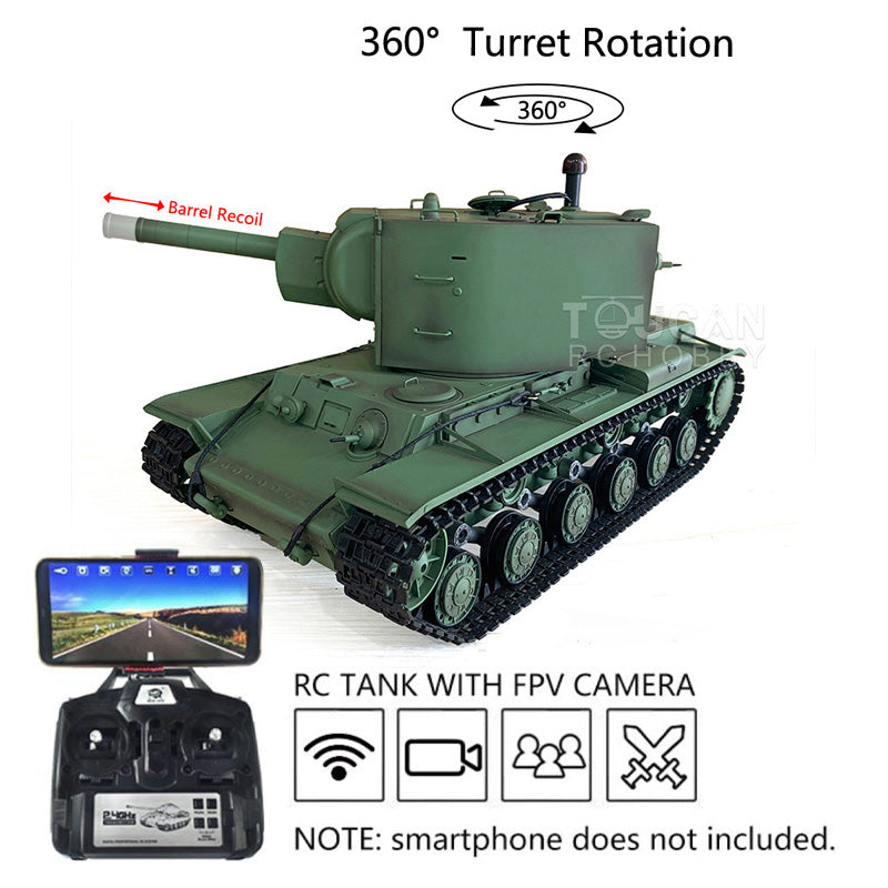 TOUCAN RC HOBBY Henglong 1/16 Plastic TK7.0 Soviet KV-2 RTR RC Tank 3949 with FPV 360 Degrees Turret Barrel Recoil BB IR Smoke Steel Gearbox