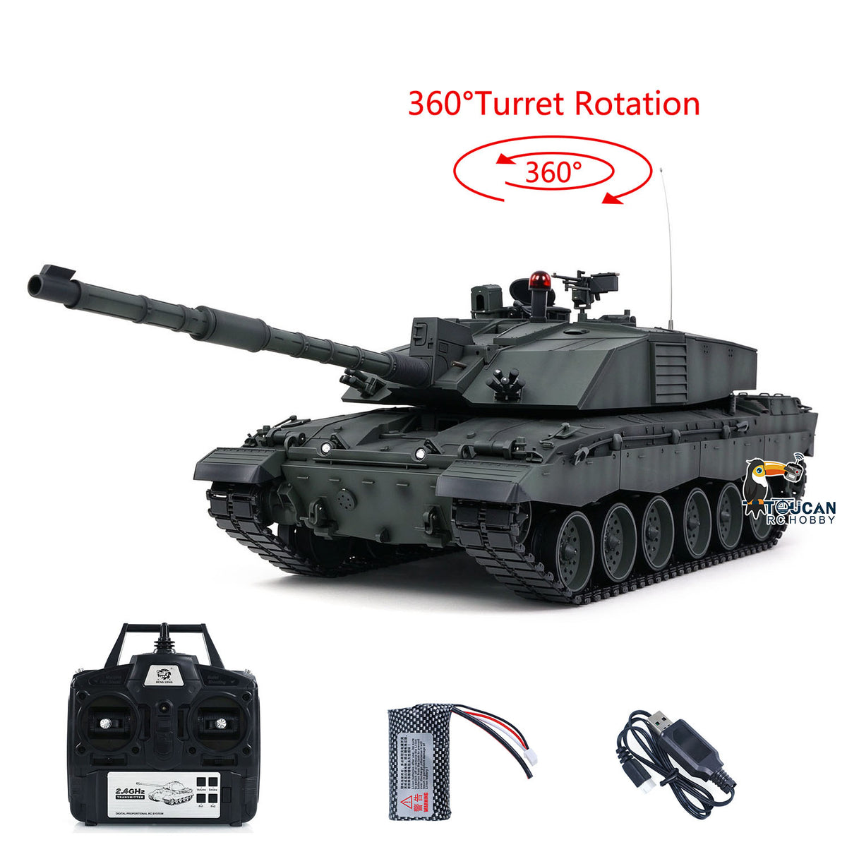 TOUCAN RC HOBBY Heng Long 7.0 1:16 Challenger II RTR RC Tank Model 3908 360Degrees Turret Steel Gearbox Metal Tracks Idlers Sprockets Road Wheels