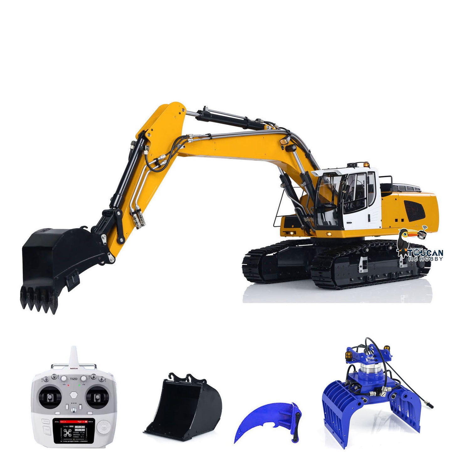 TOUCAN RC HOBBY MTModel 946 1/14 Metal RC Hydraulic Excavator Bucket Ripper Grab 5-way Valves LCD Display for Digger Enthusiasts