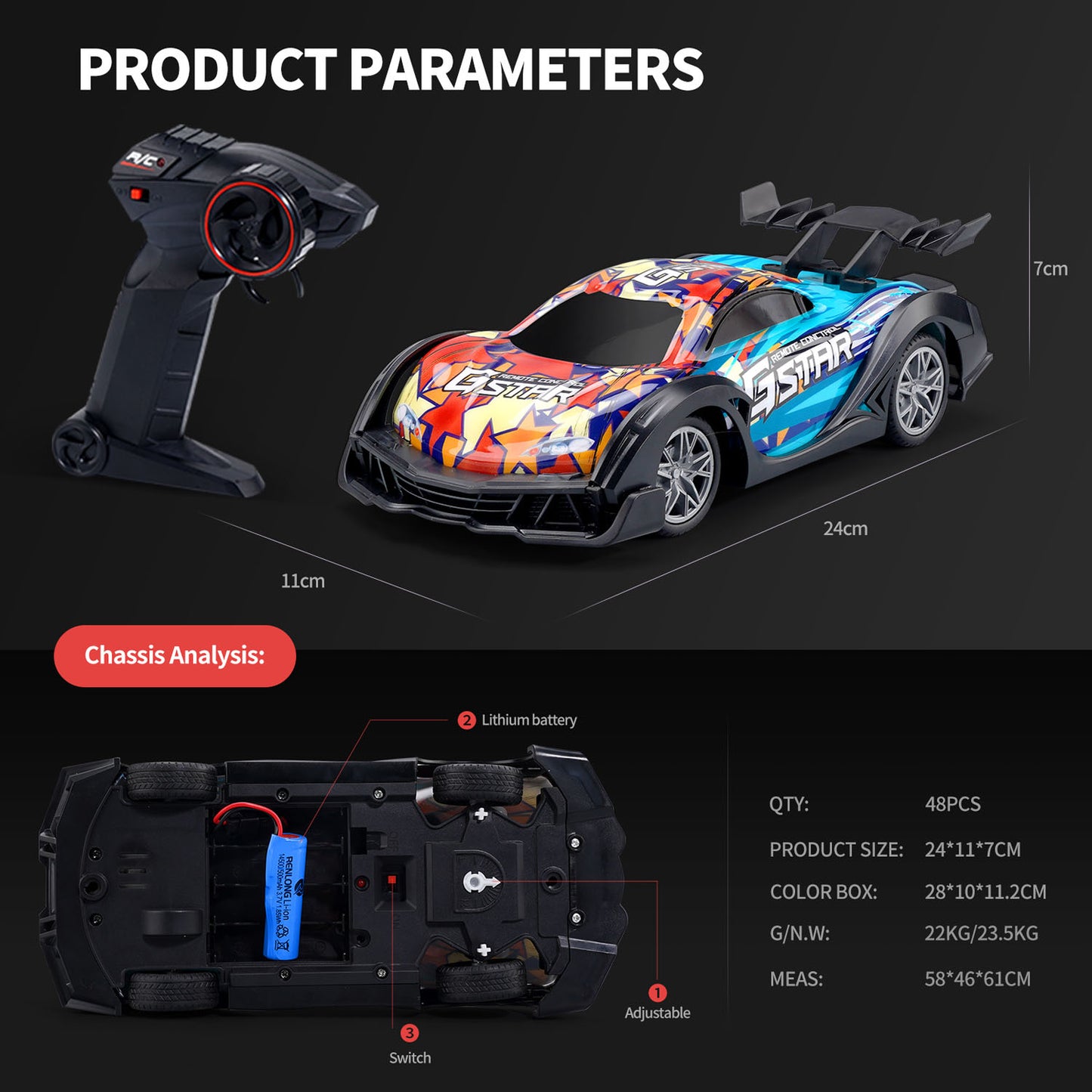 1:18 RC Drift Car Q170 Rear Wheel Drive 2.4G Remote Control Drifter Racing Vehicle Ready to Run Transmitter Battery No Lights