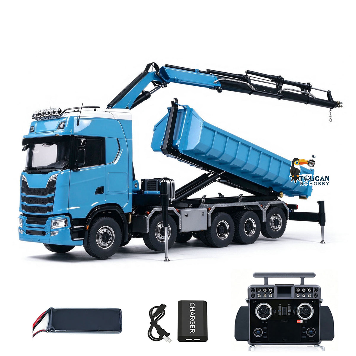 TOUCAN RC HOBBY LXY Metal 1/14 RC Hydraulic Dumper 770S 10x10 Full Dump Truck Crane Axle Lifting Car