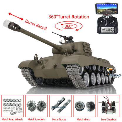 TOUCAN RC HOBBY Henglong 1/16 TK7.0 Customized USA M26 Pershing 3838 RTR RC Tank FPV BB IR 360 Degrees Turret Smoke Metal Tracks Drive Road Idlers Wheels Gearbox