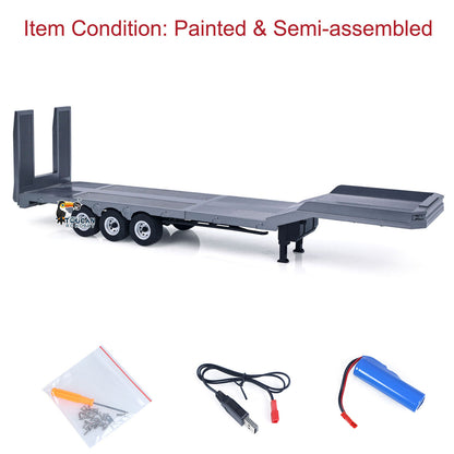 3 Axles Plastic Semi Trailer Flatbed 1502 for 1/18 RC Tractor Truck HUINA 1501 Lorry Car Model Upgrade Parts Electric Tail-Board & Lifting Legs Battery