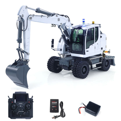 1/14 Remote Control Hydraulic Wheeled Excavator 7CH Valves 2WD/4WD Metal RC Digger RTR Axle Lock Flysky PL18EV Lite Light System