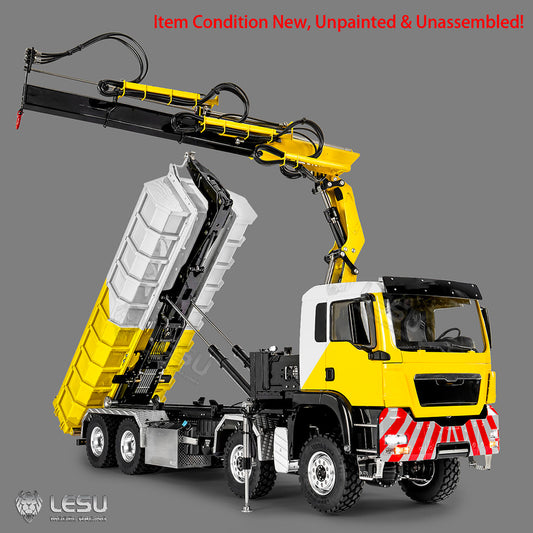 TOUCAN RC HOBBY LESU Z0125 1/14 8x8 RC Hydraulic Crane Roll Off Dumper Truck with TGS Cabin Folding Hook Lift 3 Speed Gearbox Differential Lock Metal Chassis
