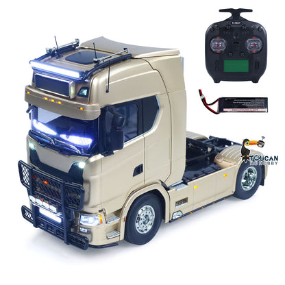 Plastic 1/14 RC Tractor Truck 56379 Remote Control Construction Vehicle Customized by Toucanhobby 4X2 Chassis 3Speed Gearbox Flowing Water Light Smoke Unit ST8 Radio RTR