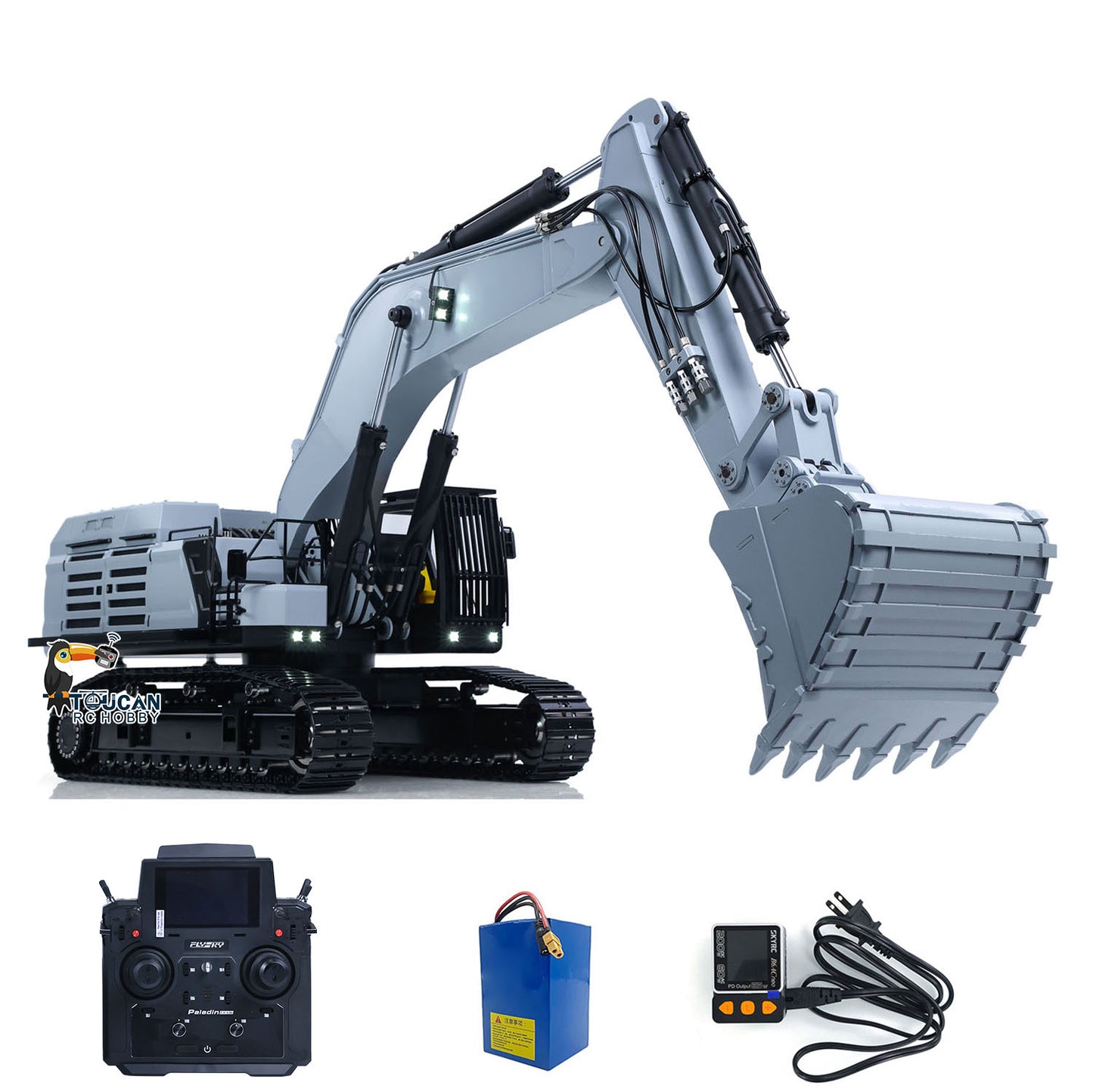 Toucan 395F 1/12 Metal RC Hydraulic Excavator RTR Dual Pump System 6CH Valve 2830 Brushless Drive Motors Smoke Sound Light for Hobby Collectors