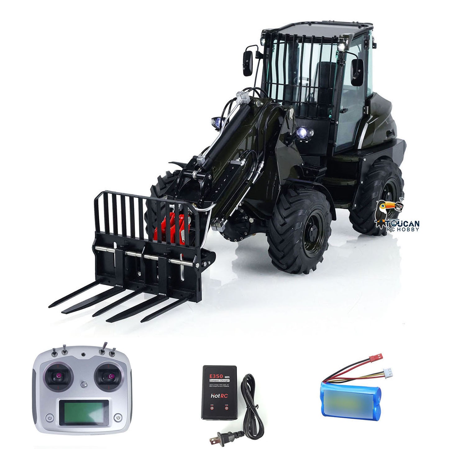 LESU AOUE AT1050 1/14 Metal 4X4 RC Hydraulic Telescopic Arm Loader FlySky I6S Radio Controller Fork Bucket Sound Light System