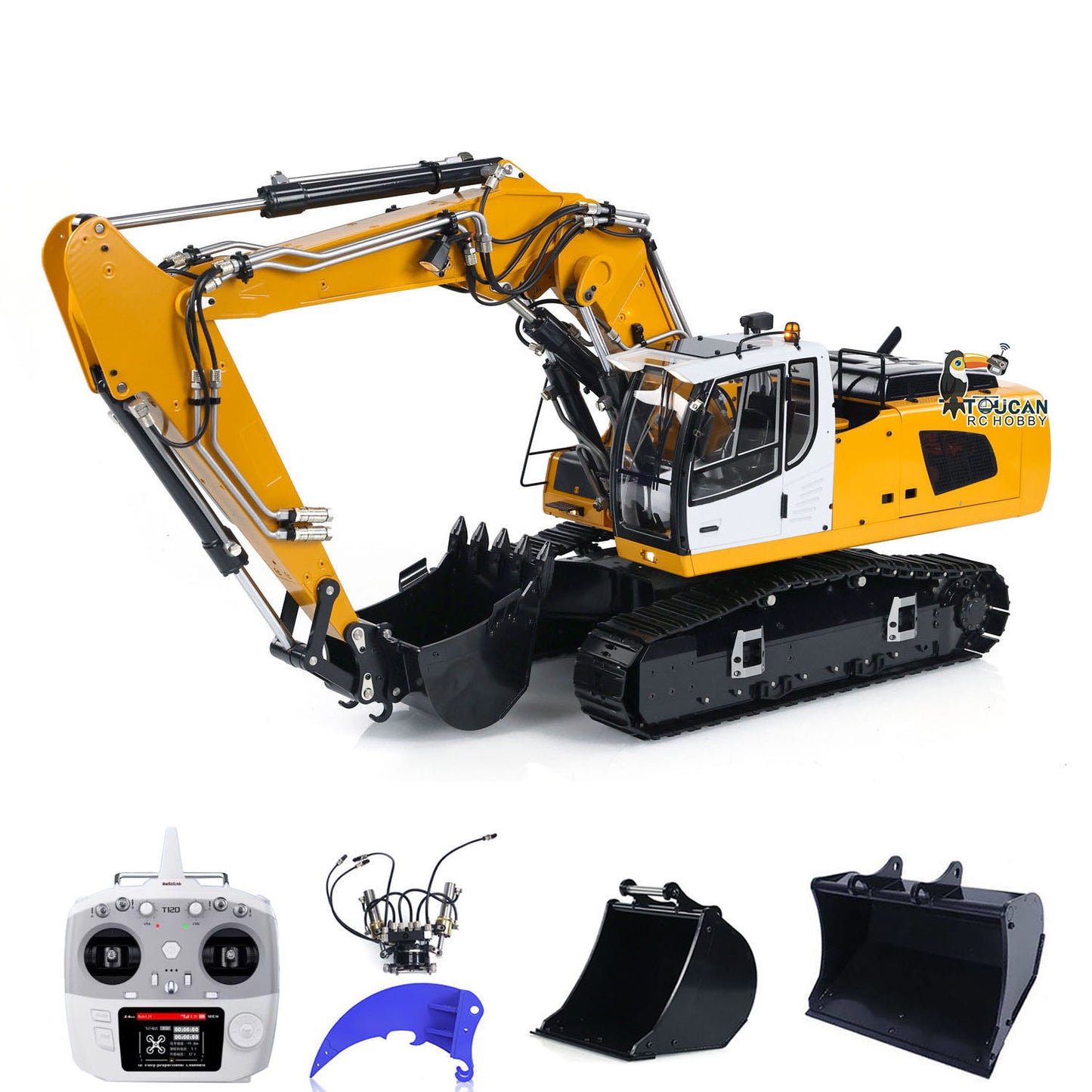 1/14 Radio Control 946-3 Metal Excavator 10 Channels Tracked Excavator Painted Body Rotary Metal Tiltable Bucket Ripper