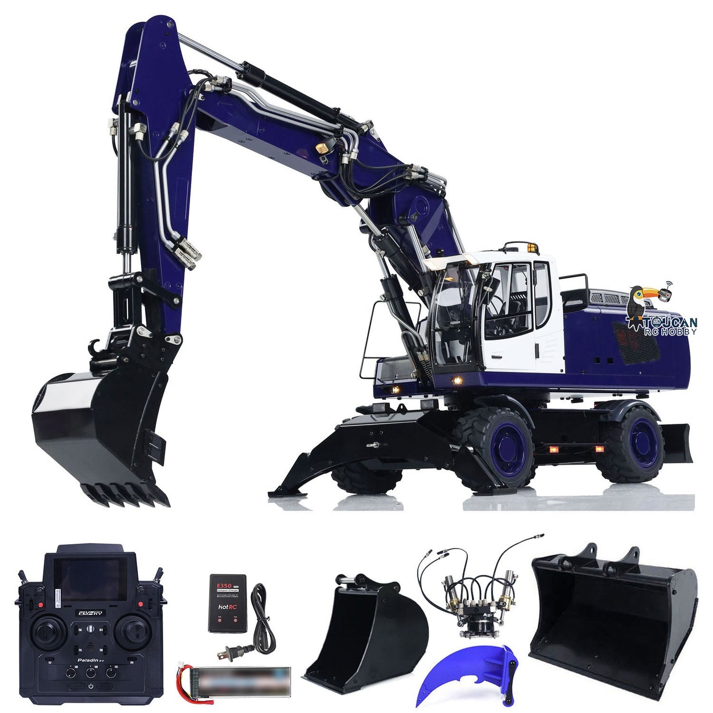 Metal 1/14 R946 Wheeled Hydraulic RC Excavator Remote Controlled Digger Simulation DIY Model Grab Ripper FlySky PL18EV