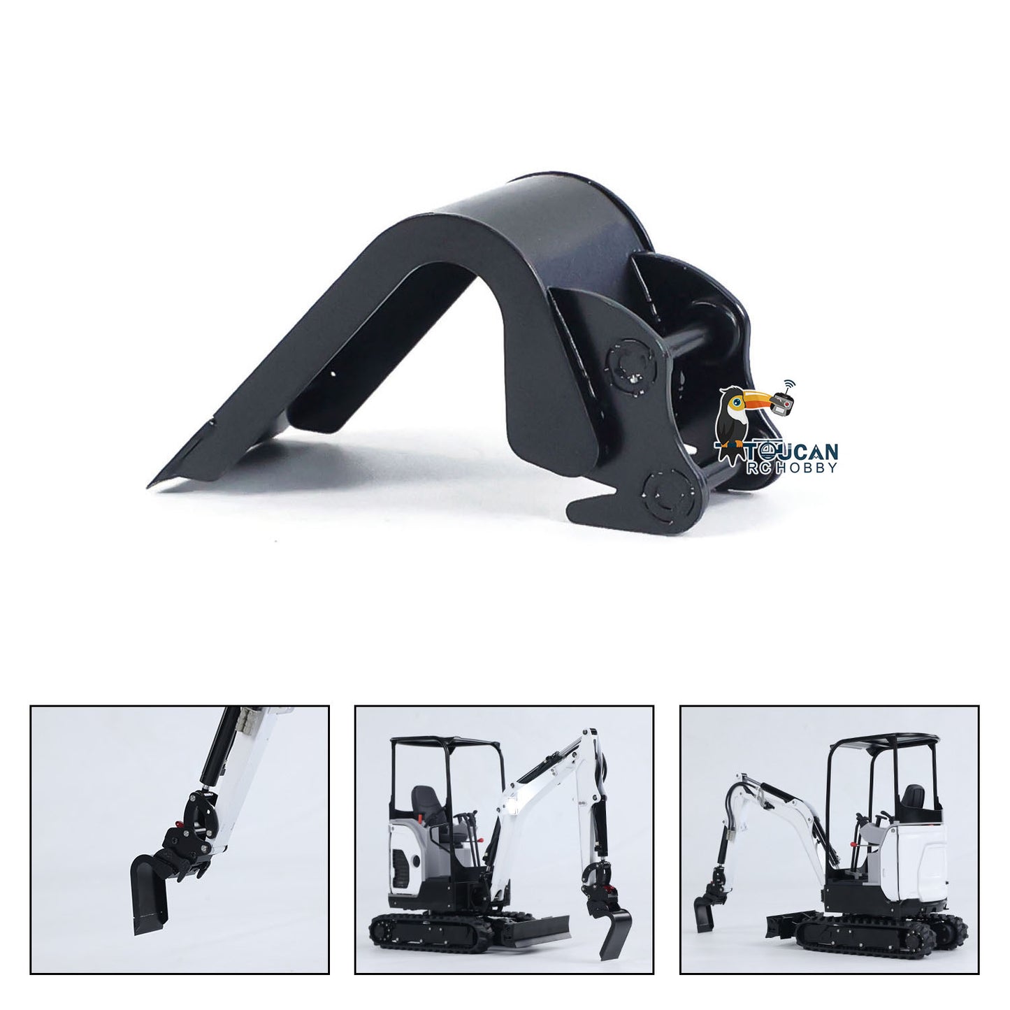 JXModel Metal Ripper Rake Grille Leveling Bucket Leveling Beam Electric Power Rammer Ditch Cleaning Bucket Gripper for 1/14 E20 RC Hydraulic Excavator DIY