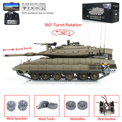 1:16 Heng Long 3958 RC Main Battle Tank IDF Merkava MK IV FPV Upgrade Edition W/ Metal Tracks 360 Rotating Barrel Recoil