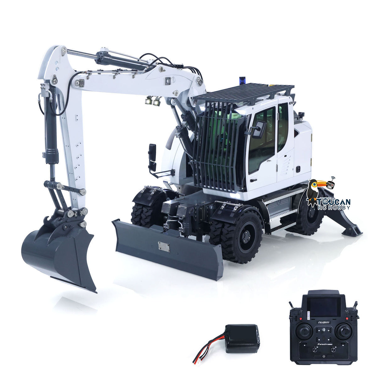CUTModel LR914 1/14 Metal RC Hydraulic Wheel Excavator RTR 3 Arms 8-Way Valve Digger