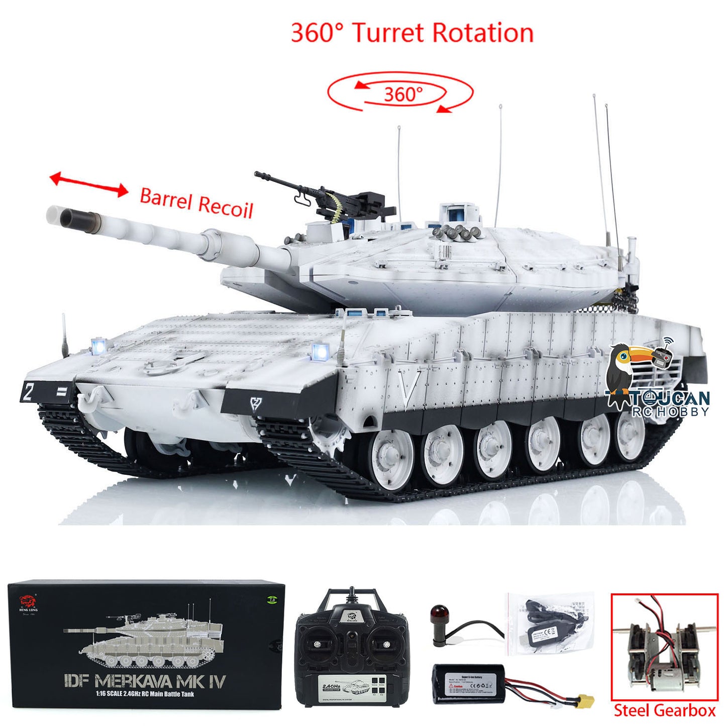 Heng Long 3958 1/16 RC Tank Radio Controlled Panzer Military Vehicles IDF Merkava MK IV Metal Driving Gearbox Model