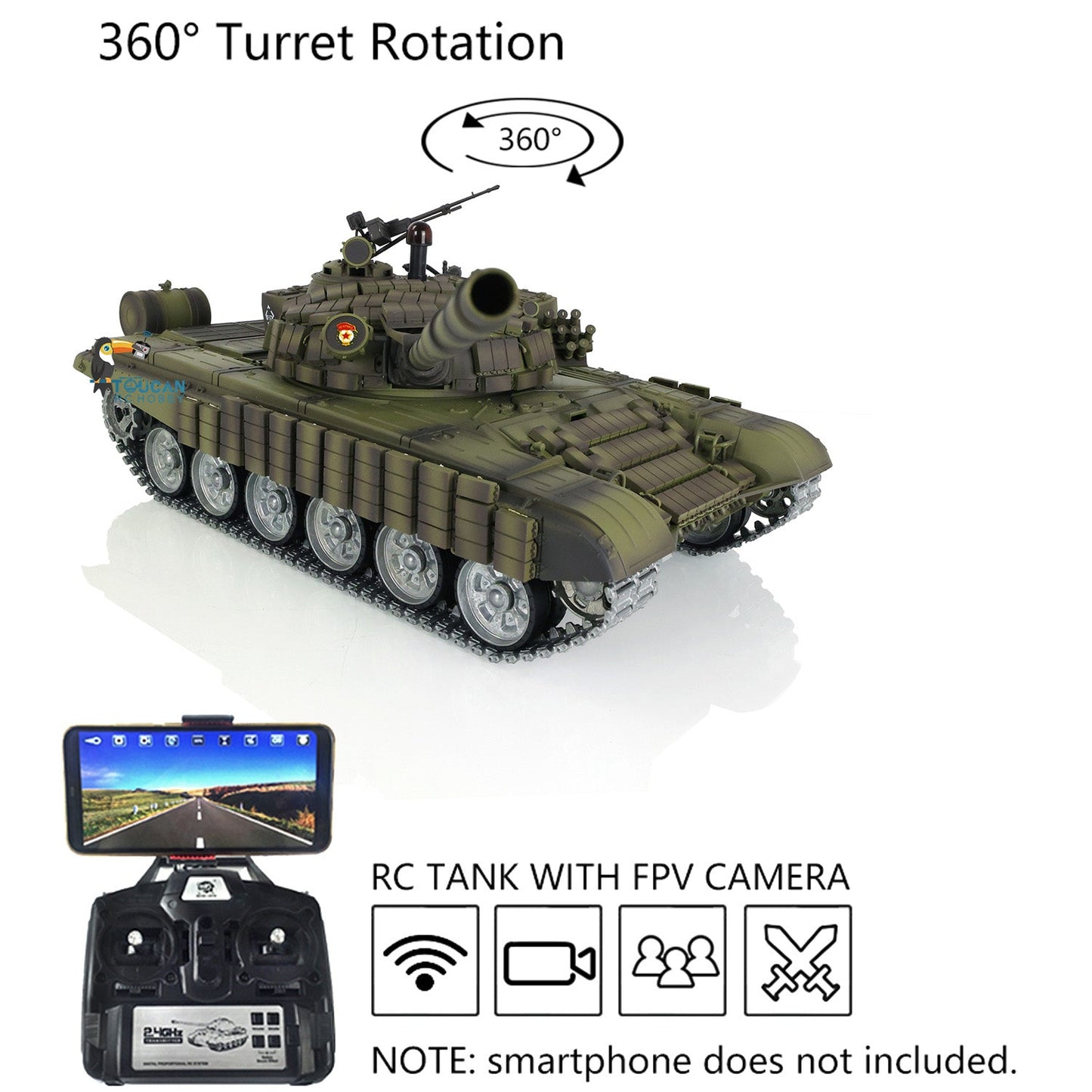 TOUCAN RC HOBBY Heng Long TK7.0 1/16 T72 3939 Soviet Union KV-1 3878 RC Tank FPV 360 Degree Turret BB IR Metal Barrel Tracks Drive Idler Road Wheels