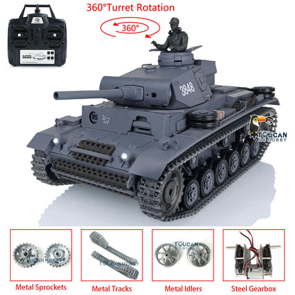 Henglong 1/16 Upgraded German Tank 3848 RC Tank Panzer III L 7.0 w/ 360Degrees Rotating Turret 2 Sounds for Radio Control Tank for
