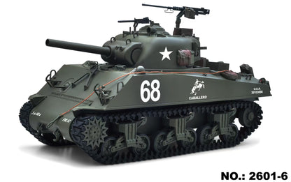 In Stock Large Hatch 1/16 Remote Control Tank Sherman M4A3 Infrared System Barrel Elevation Smoke Unit Metal Chassis Gearbox 360 Degrees Turret