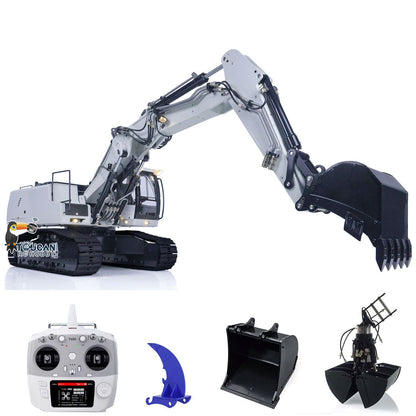 MTM 946-3 Metal 1/14 Excavator Full Hydraulic Construction Machine with 6CH Reversing Valve and Digital Pressure Gauge featuring Grab Bucket Ripper and Manual Quick Coupler Red White