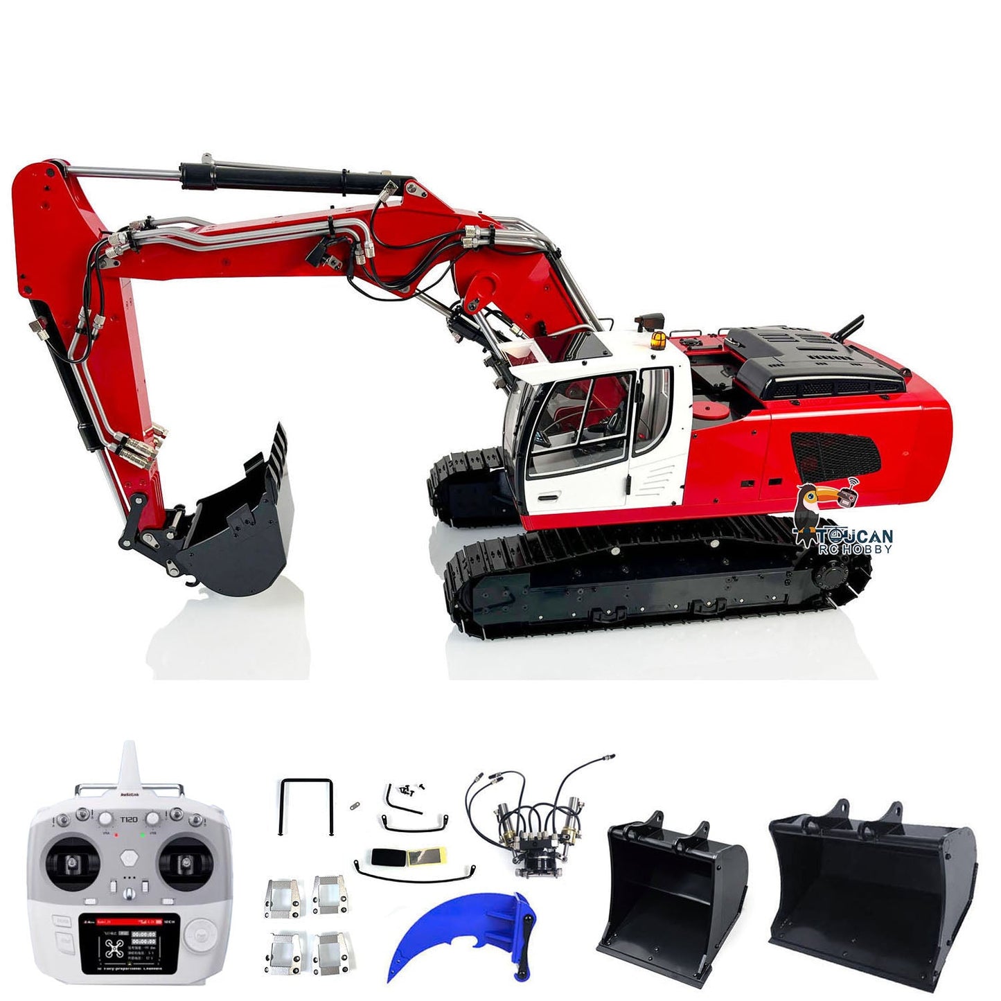 MTM 946-3 Metal 1/14 Excavator Full Hydraulic Construction Machine with 6CH Reversing Valve and Digital Pressure Gauge featuring 3-Piece Arm and Manual Quick Coupler
