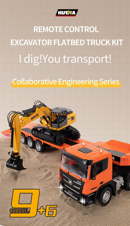 1:18 Huina 2.4G 1319 RC Tractor Truck RTR Remote Controlled Excavator with Flatbed Trailer Assembled and Painted