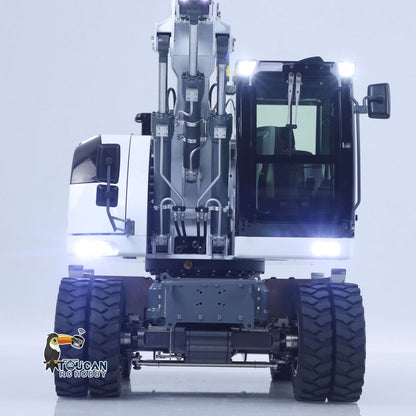 CUT Model LR914 1/14 Metal RC Hydraulic Wheel Excavator RTR 7-Way Valve 4x4 Differential Lock Warning Light Sound Quick Release Coupler LCD Display for Digger Collectors