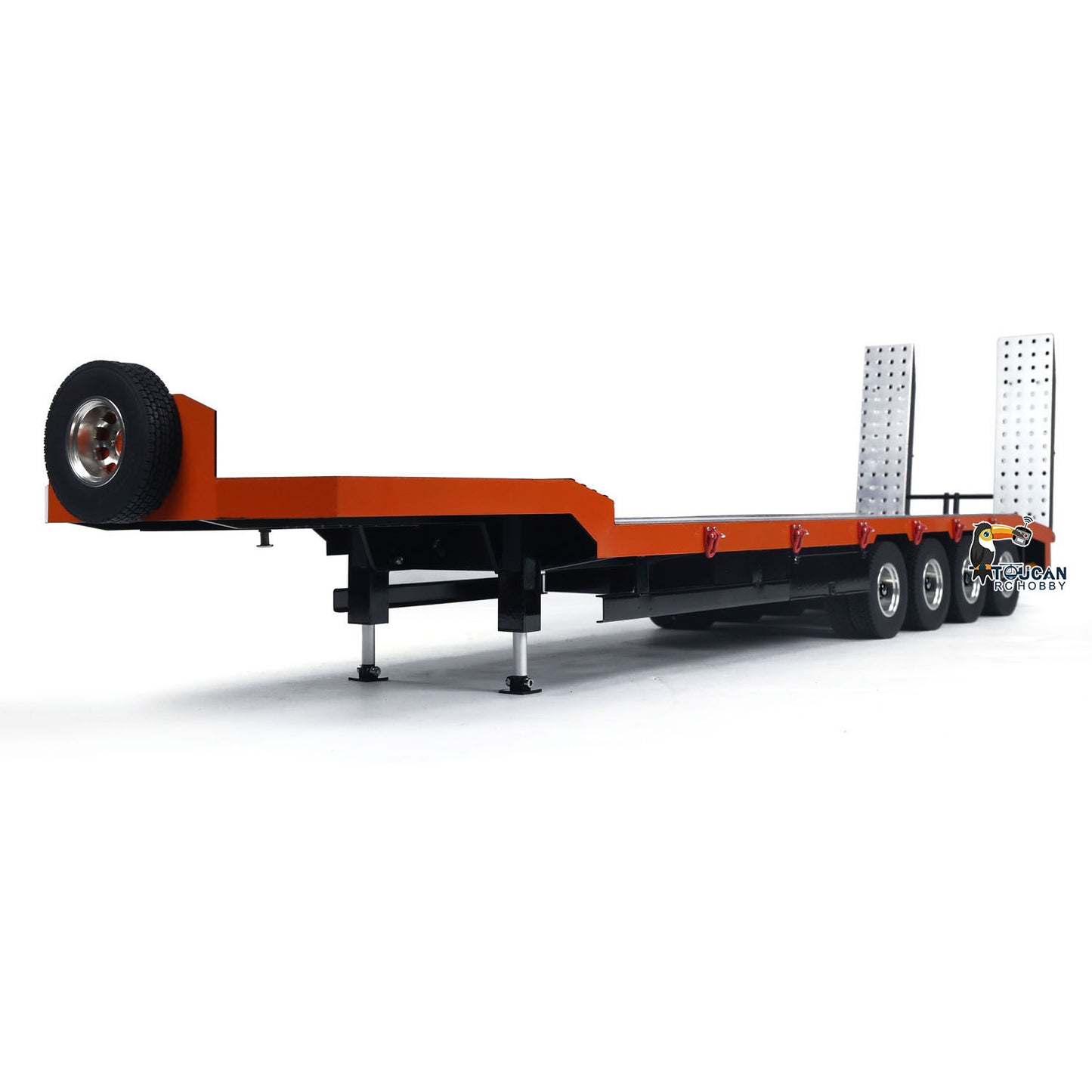 1:14 4-axle Metal Trailer for RC Tractor Car Trucks Electric Tailgate Legs Painted Assembled DIY Model Battery