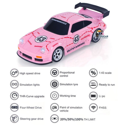 US Stock 1/43 2.4G Radio Control Drift Car Racing Vehicles High Speed 15KM/H 4WD Mini Car Model Battery Lights RTR Children Toys Gift