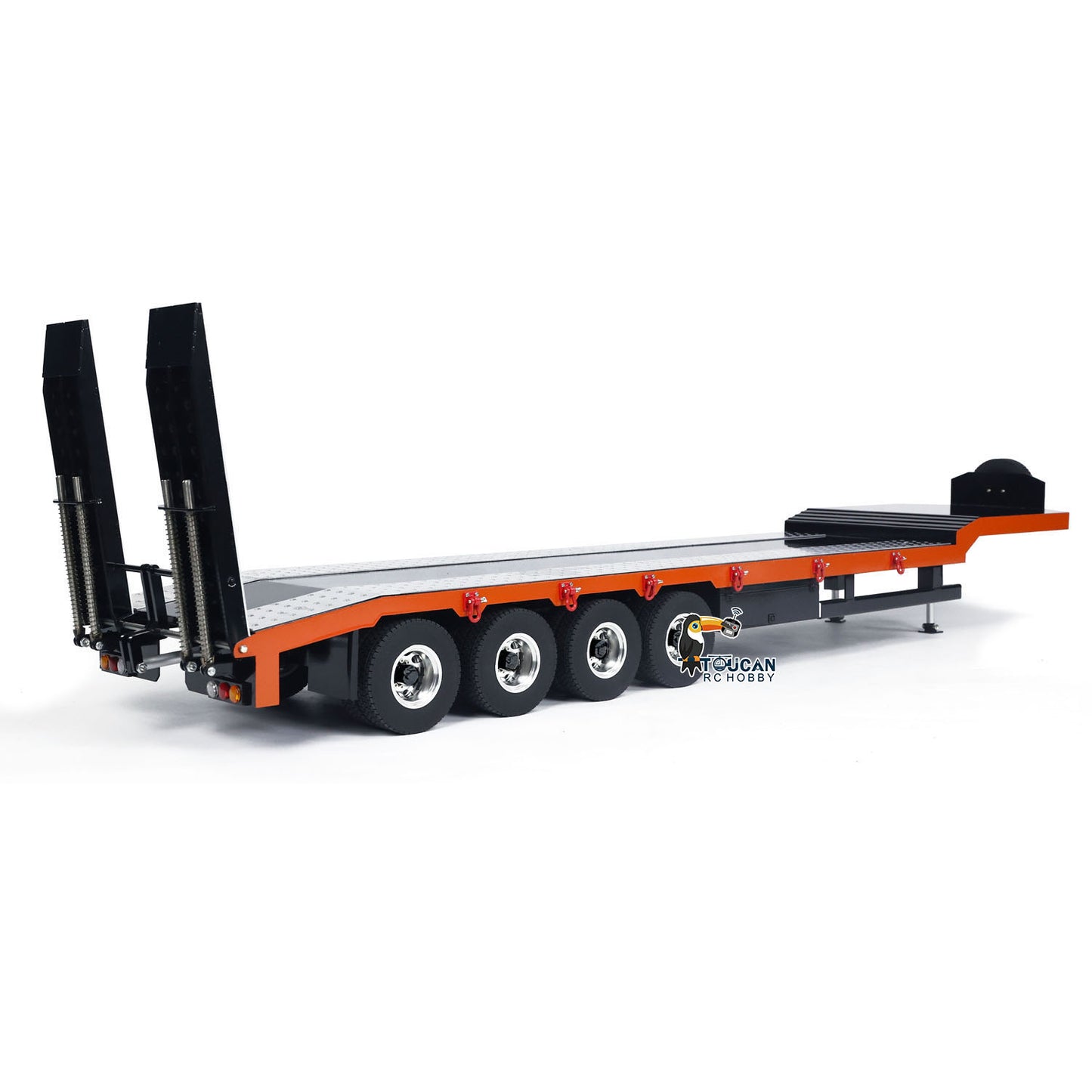 1:14 4-axle Metal Trailer for RC Tractor Car Trucks Electric Tailgate Legs Painted Assembled DIY Model Battery