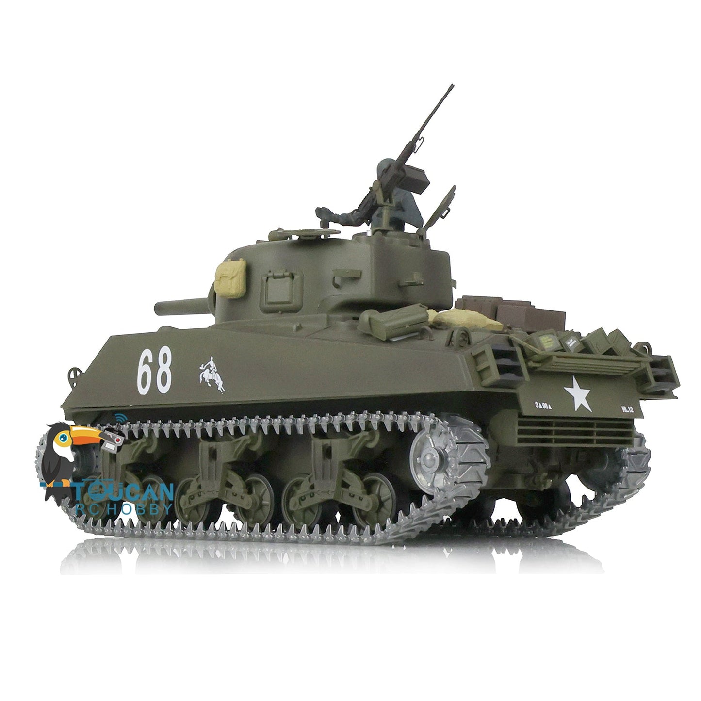 TOUCAN RC HOBBY Henglong 1/16 TK7.0 Promotin USA M4A3 Sherman 3898 RTR RC Tank with Barrel Recoil BB IR Smoke Metal Tracks Sprockets Idlers Wheels