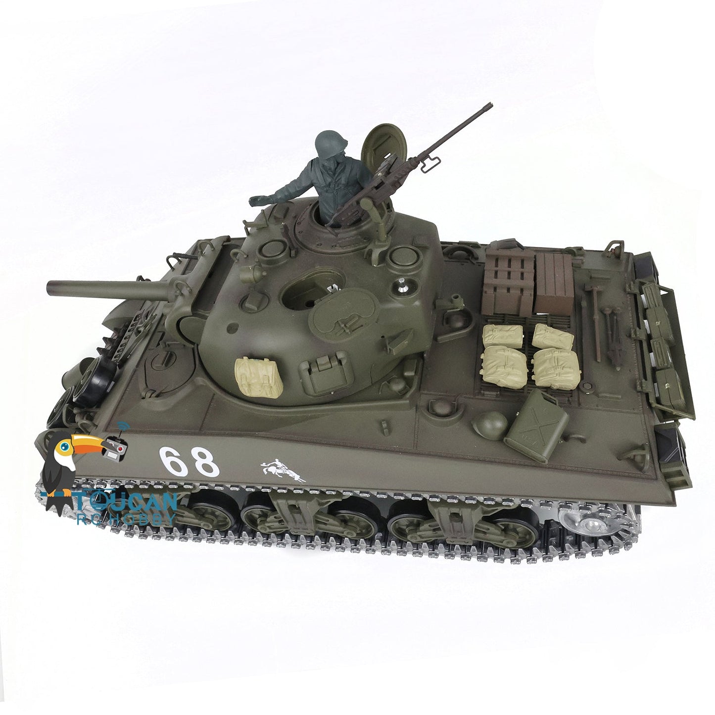 TOUCAN RC HOBBY Henglong 1/16 TK7.0 USA M4A3 Sherman 3898 RTR RC Tank FPV Barrel Recoil 360 Degrees Turret BB IR Smoke Metal Tracks Sprockets Idlers Wheels