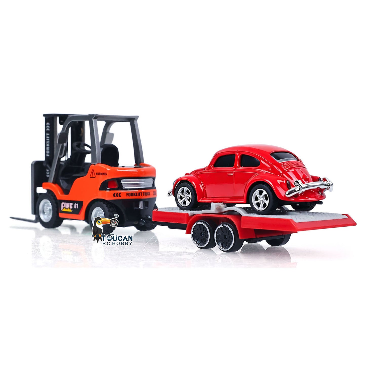 1/64 2.4GHz Remote Control Forklift Half Alloy RC Vehicle Light Sound Effect W/ Mini Trailer Car Tabletop Model Collection