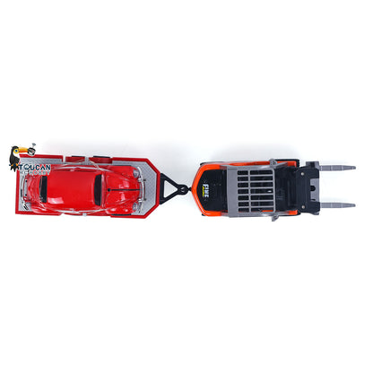 1/64 2.4GHz Remote Control Forklift Half Alloy RC Vehicle Light Sound Effect W/ Mini Trailer Car Tabletop Model Collection